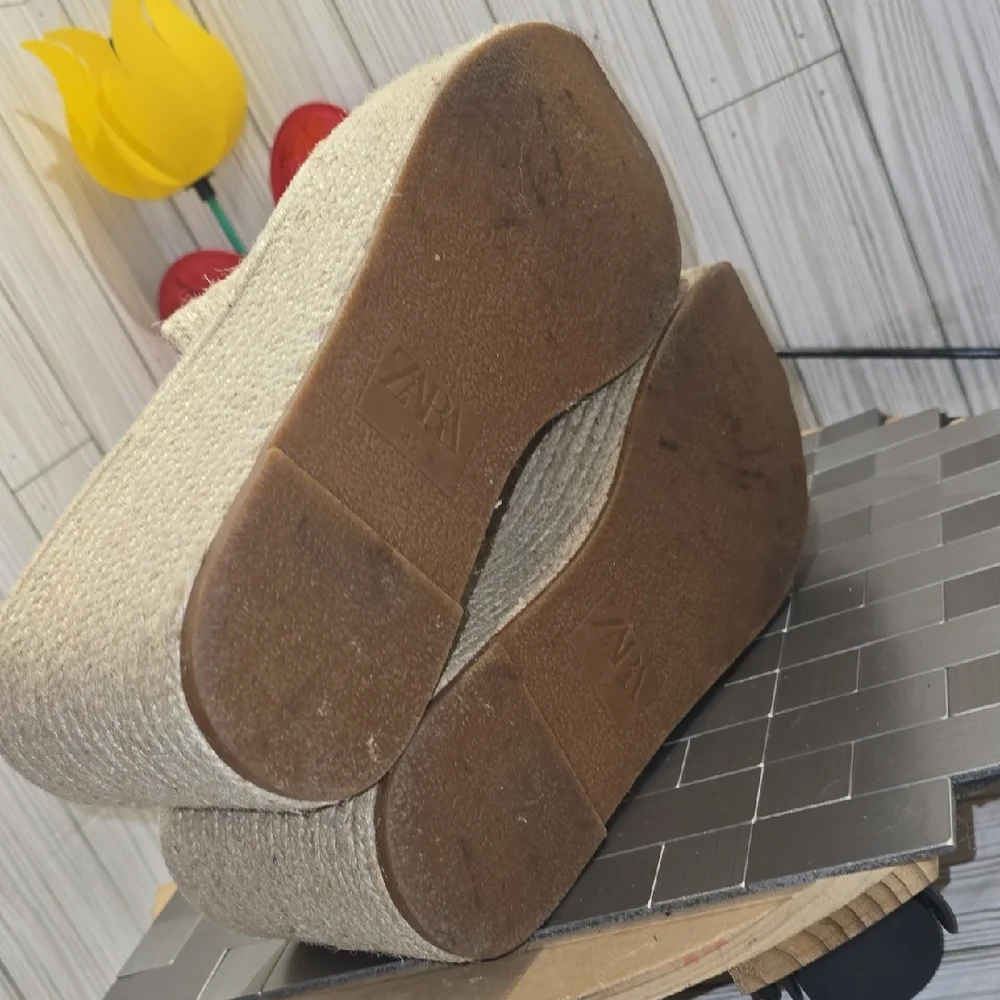Zara Cream Wedge Espadrilles with‎ Chunky Sole